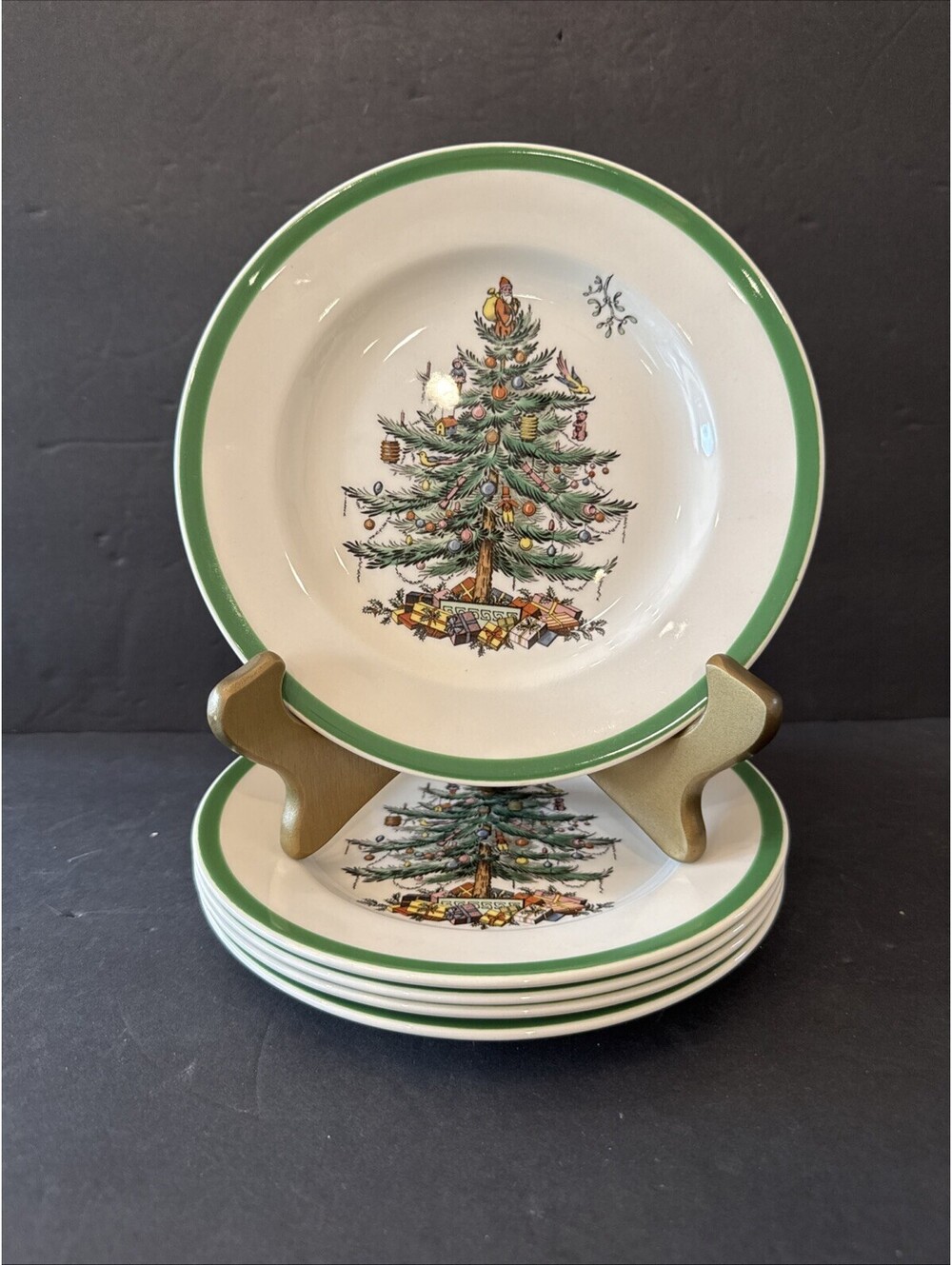 Spode Set Of 5 Christmas Tree Salad Plates 7.75” W Made in England